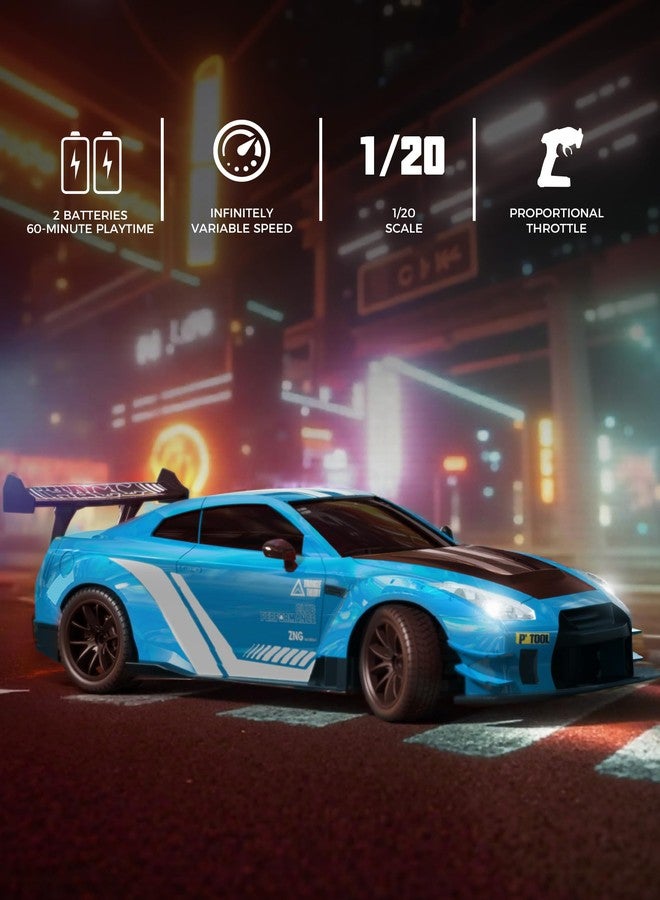 RACENT RC Drift Car, 1:20 Scale Remote Control Car with LED Lights, 2.4GHz 20KM/H 4WD High Speed RC Vehicle, Racing & Drifting Tires, Two Batteries, Toy Idea Gift for Adults Boys Girls and Kids (Blue) - Image 3
